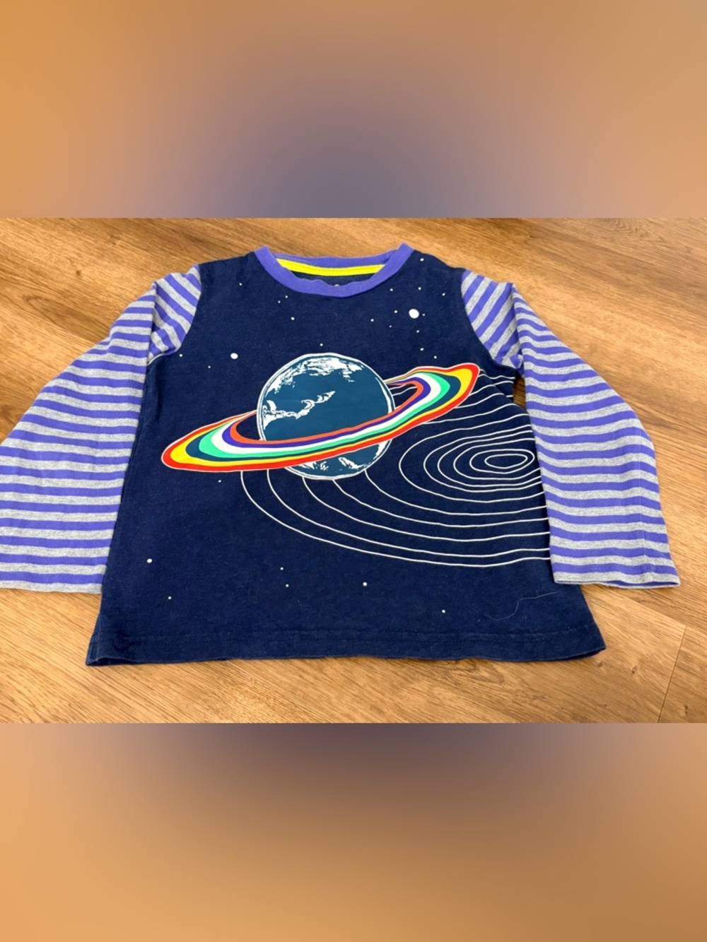 Mini Boden Navy Space Graphic Long-Sleeve Tee - Rainbow Planet